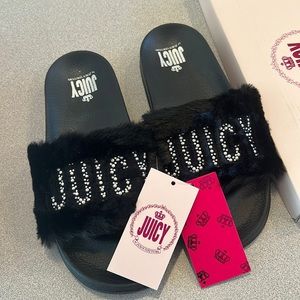 NEW NWT Juicy Logo Furry Y2K slides black size 6